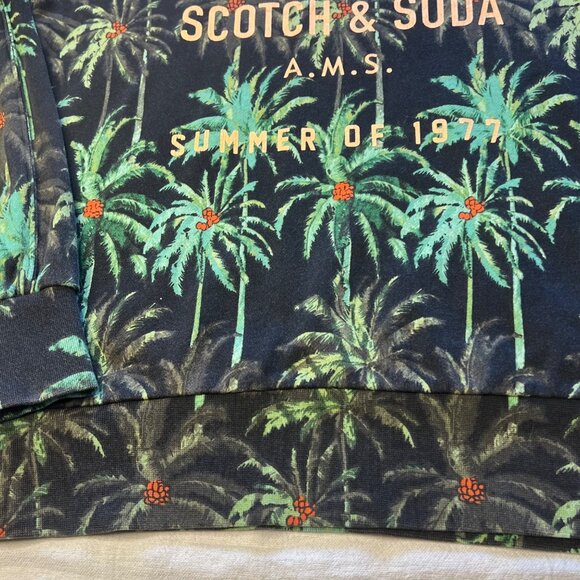 Scotch & Soda All Over Palm Tree Print French Terry Pullover Green Hoodie (M) - Picture 5 of 16